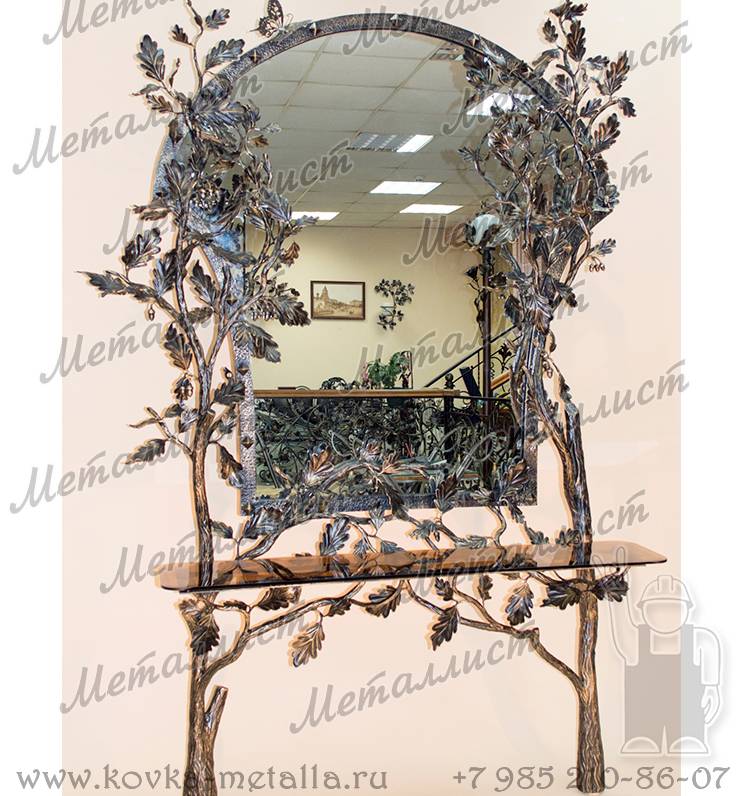 Кованая рамка для зеркала с листьями ручной работы АРТ: 1710